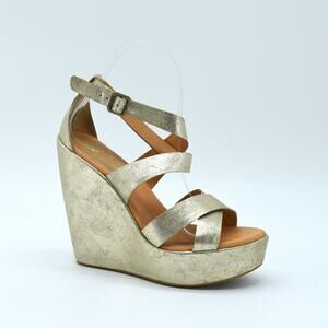 Kork-Ease Hailey Gold Leather Strappy Platform Sandals 7